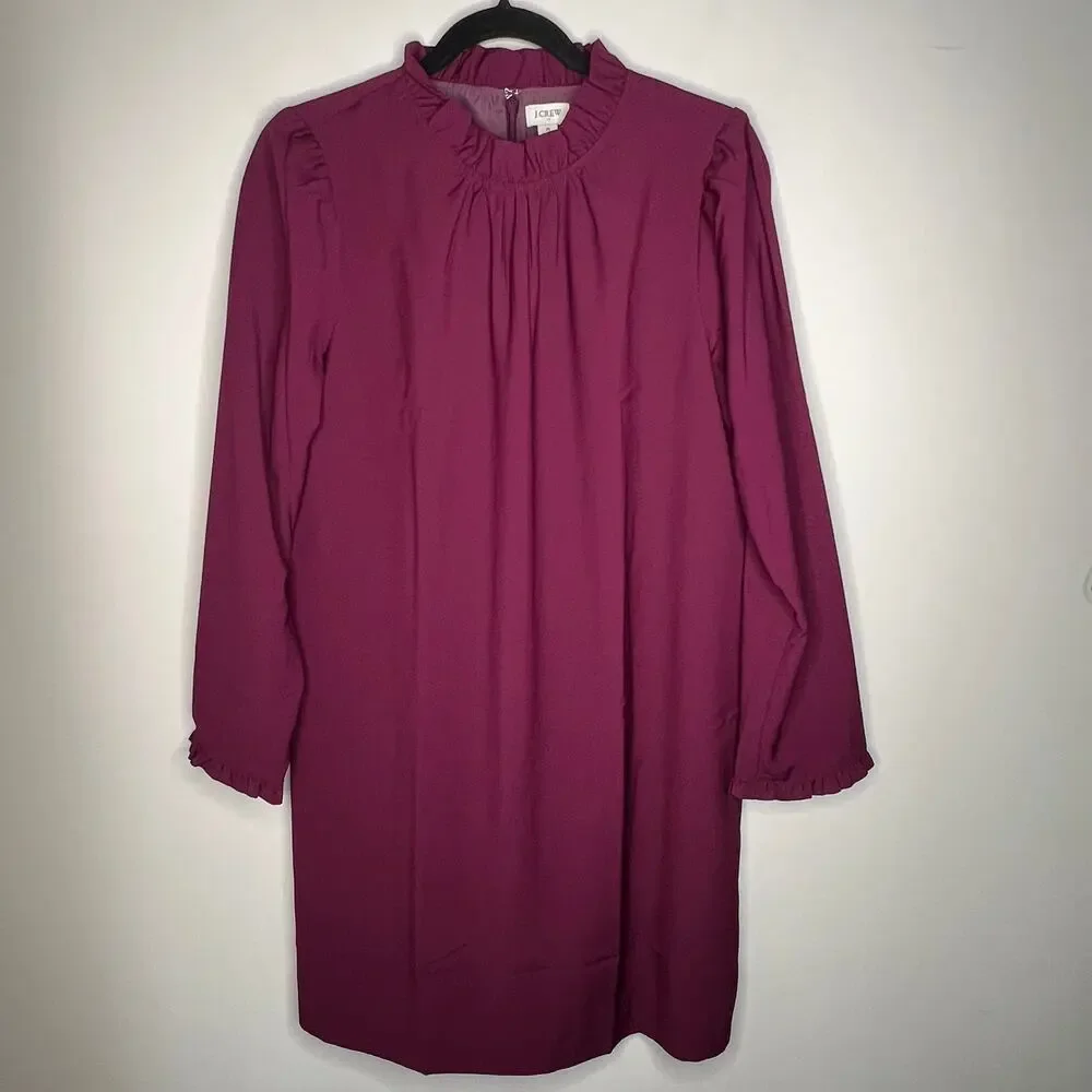 J. Crew Purple Ruffle Collar Long Sleeve Shift Mini Dress Size 6